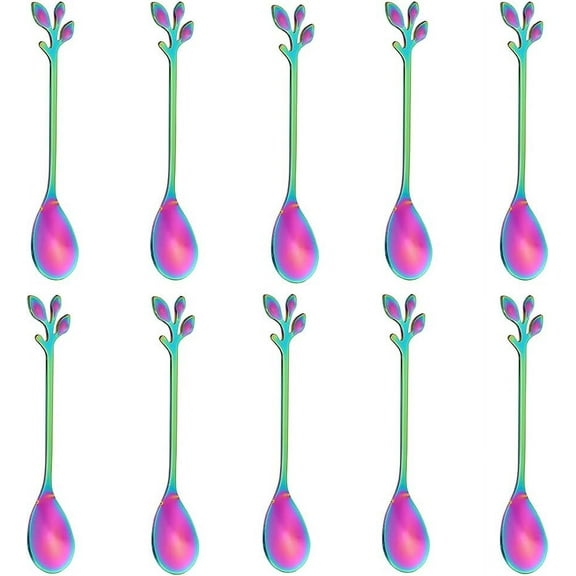 Kiibsot 4.7 Inches Mini Stainless Steel Leaf-Shaped Coffee Spoons - 10-Piece, Espresso & Dessert Tea Spoons Teaspoon, Perfect for Demitasse & Small Servings
