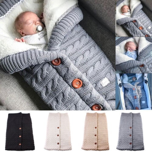 Fashion Newborn Baby Infant Cable Knitted Blanket Swaddle Wrap Swaddling Sleeping Bag