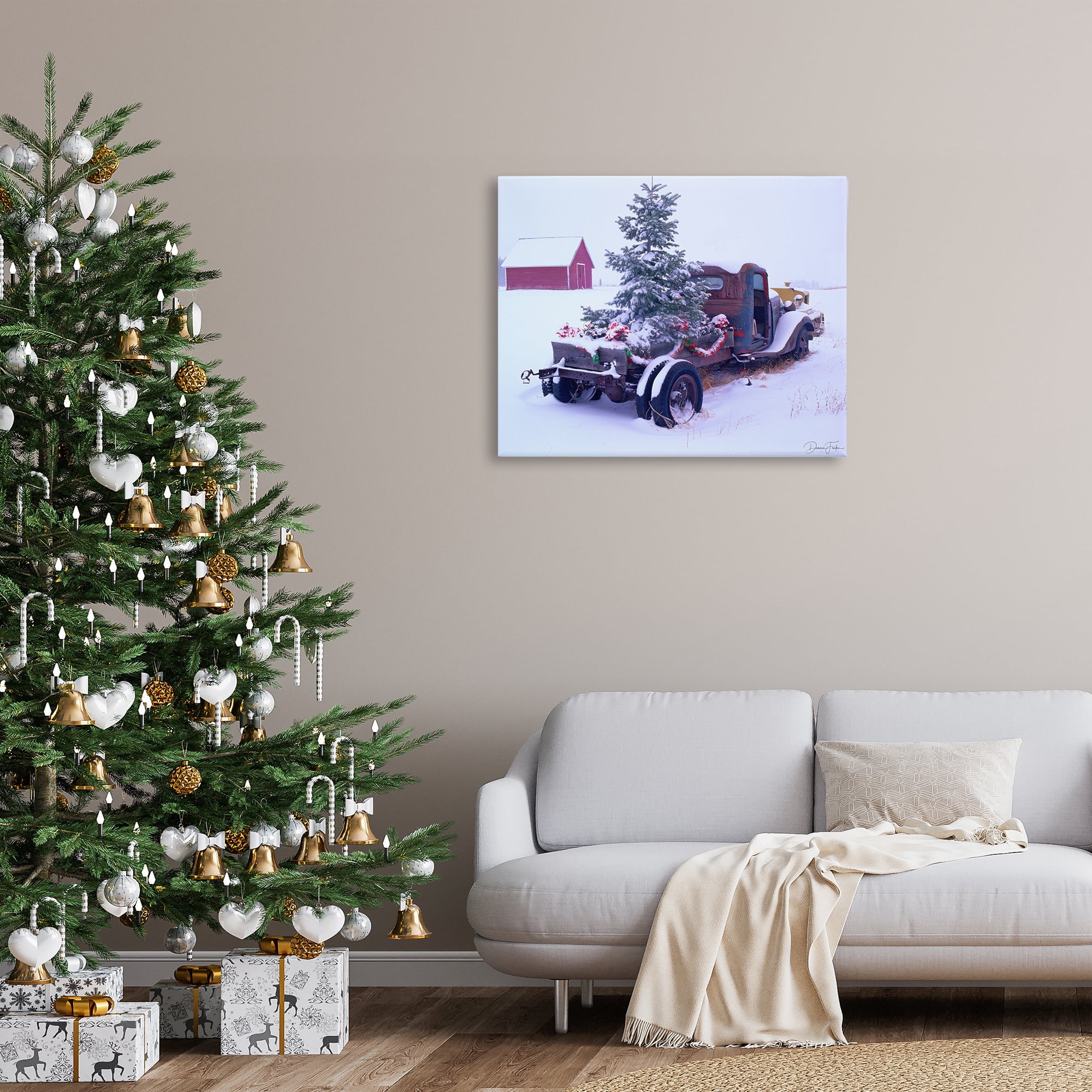 Stupell Industries Christmas Tree Truck Holiday Painting Gallery Wrapped Canvas Art Print Wall Art, 40 x 30
