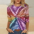 thumbnail image 2 of Sequins T Shirts for Womens 3/4 Length Sleeve Tops Glitter Printed Pullover Crewneck Tunic Tops Tee, 2 of 5