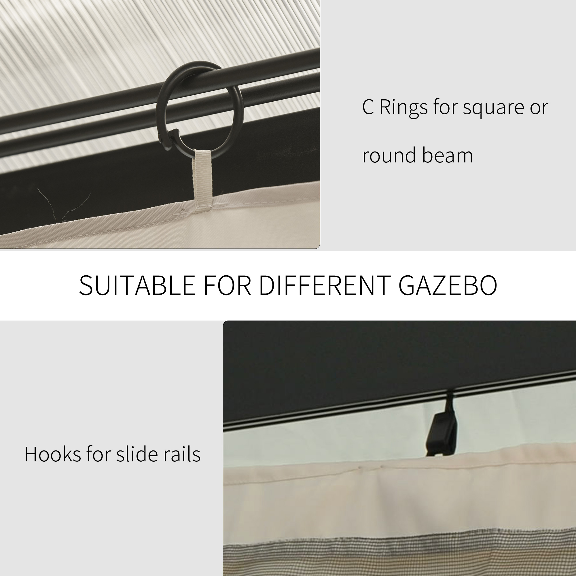 Outsunny 9.84' x 9.84' Gazebo Sidewall Set with Hooks/C-Rings, Beige
