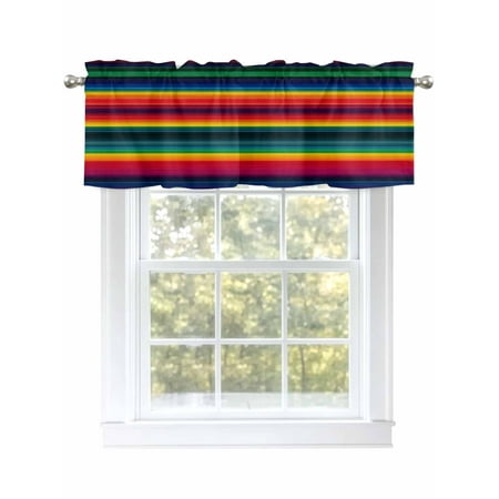 Mexico Vintage Art Valances for Windows Rod Pocket Kitchen Valance Curtains - Soft & Washable Small Window Treatment for Living Room Bathroom Rainbow Stripes 42x12 Inch 1 Panel