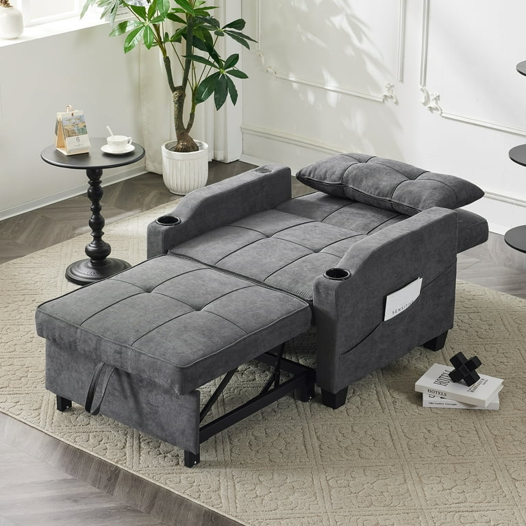 Free Shipping Ktaxon 3 in 1 Single Sofa Bed Convertible Sleeper Chair Linen Fabric Futon Sofa with Lumbar Pillow for Living Room Bedroom Office Apartment Furniture Dark Gray Walmart