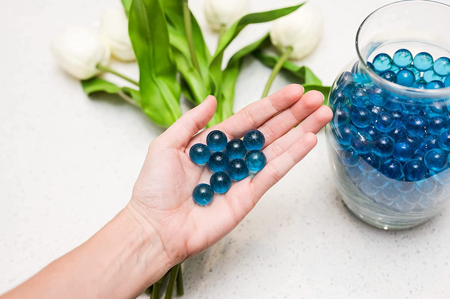 Galashield Blue Marbles for Vases Glass Marbles Bulk Vase Fillers Glass Beads for Vases, Round Marble 1lb, Approx. 80 Pcs, Size: 1 lbs