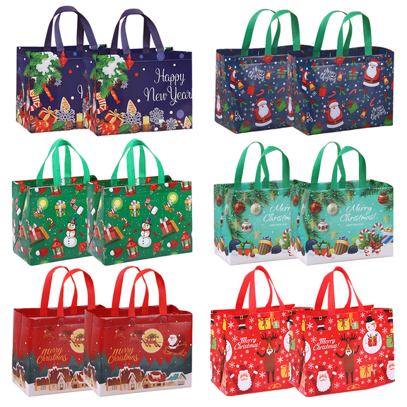 ZRXARU 12 Pack Christmas Gift Bags with Handles, Large Reusable Non-Wove Tote Bags, Christmas Treat Bags for Xmas Party Supplies,12.8"×9.8"×6.7"