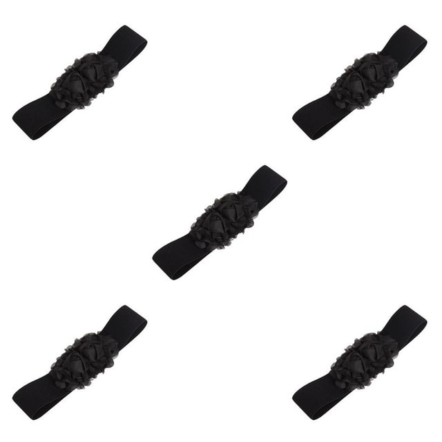 Minnieouse Cinturón de mujer Cintura de mujer Vestidos de color sólido Adorno Cinturones de niña en forma de rosa elástica para decoración Negro Negro 5piezas Minnieouse CBP256768