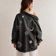 thumbnail image 6 of sicmoss Women's Black Cotton Vintage Oversized Embroidered Denim Jacket Boho Loose Fit Button Down Casual, 6 of 7