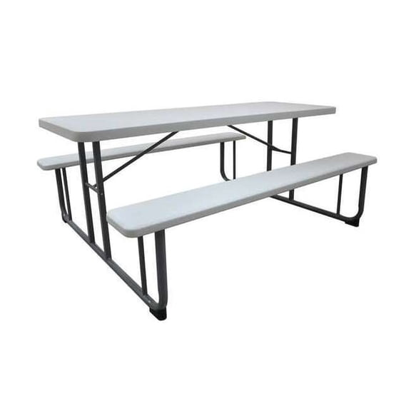 Rectangle Picnic Table, White, Plastic, 72-1/8 in L, 29 5/8 in H Overall Solid