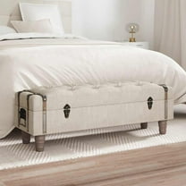 vidaXL Storage Bench 43.7" Cream Solid Wood Fir&Fabric