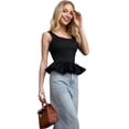 thumbnail image 5 of Women'S Ruffle Bubble Hem Tank Top Backless Sleeveless Patchwork Peplum Top Babydoll Shirts, 5 of 9