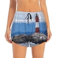thumbnail image 2 of Fuzoiu Lighthouse On The Waters Print Women's Athletic Shorts, Double-Layer Running Shorts with Pocket,Women's Workout Shorts for Yoga, Gym, and Workouts-Medium, 2 of 7