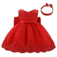 thumbnail image 2 of EGNMCR Robe Fille Tout-Petit Filet Broderie Strass Nœud Robe de Fête d'Anniversaire Longue Robe Bandeau Ensemble Robe Fille, 2 of 9