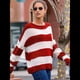 thumbnail image 4 of Suéter de Punto A Rayas para Mujer, Cuello Redondo, Otoño-Invierno, Larga, Bloque de Color Rojo XL, 4 of 7