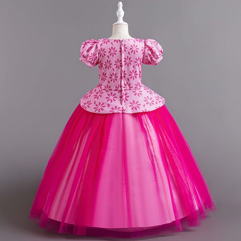 Nrmvnmi Children Plinth Splice Netting Princess Dress Girl Short Sleeve Puffy  Gown Dress Hot Pink-6-7Years - Walmart.com