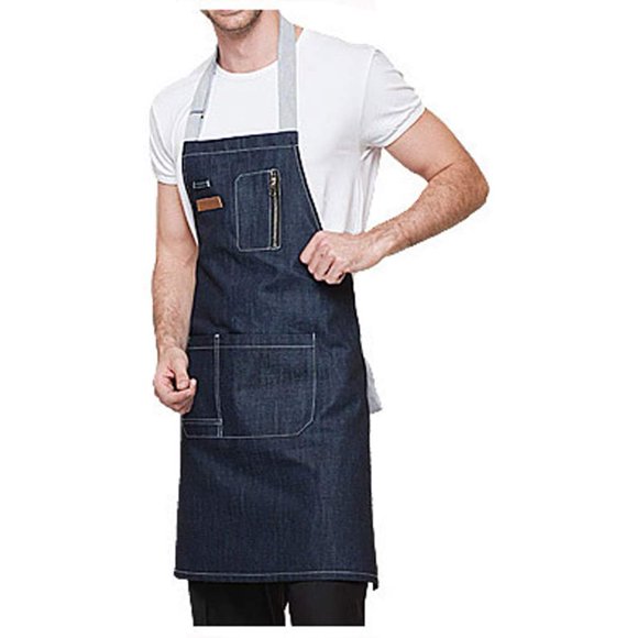 DAMAIE Tablier en Denim avec Poches pour Hommes et Femmes, Chef, Cuisine, Restaurant, Barbecue, Grill, Pâtisserie, Café et Studio