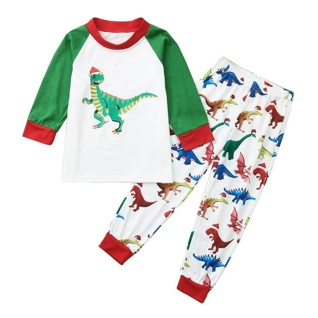 Tenue d'Intérieur Imprimé Dinosaure Col Parent-Enfant Manches Longues Costume Robe Parents et Enfants