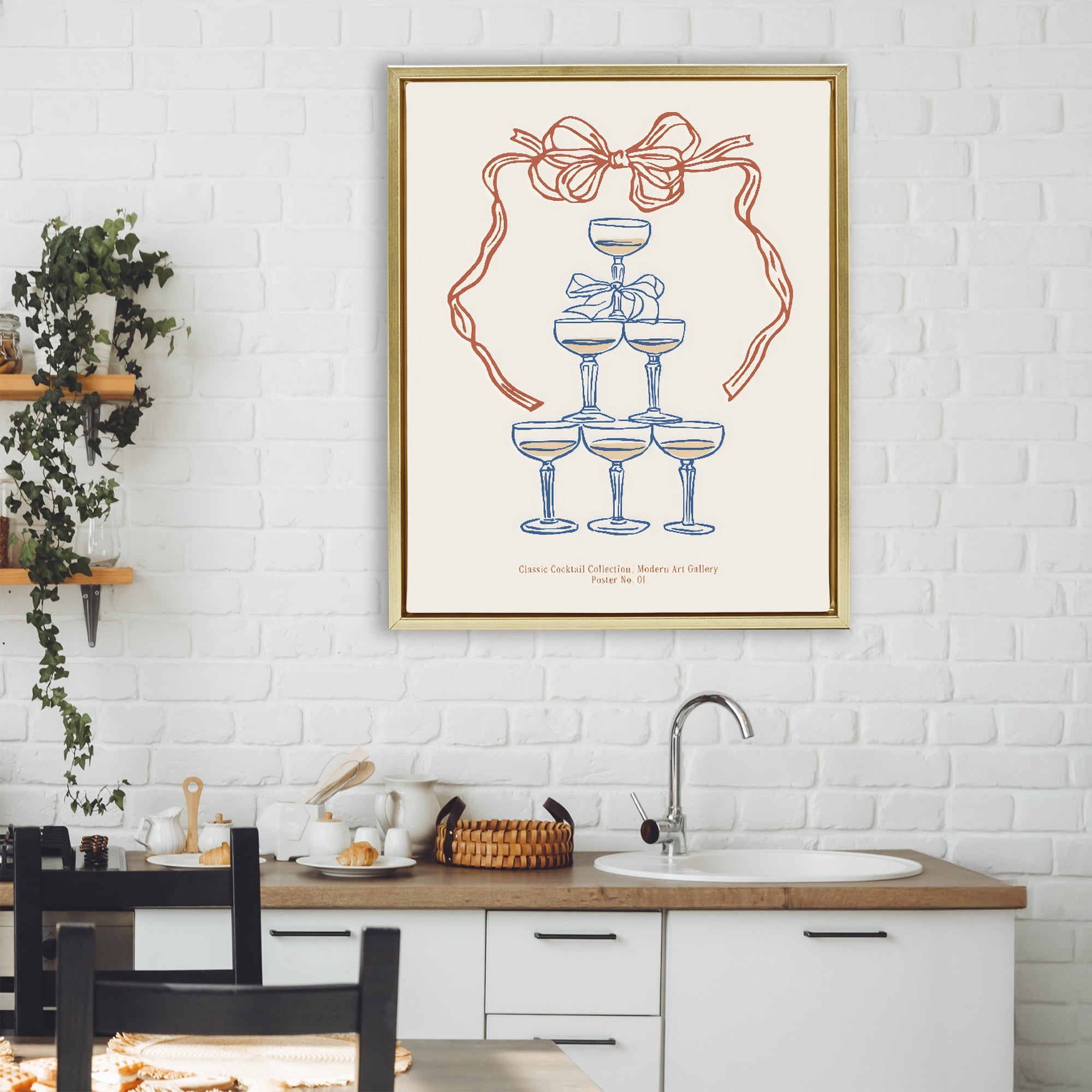 Stupell Industries Classic Cocktail Tower Gold Framed Floater Canvas Wall Art, design by The Prints Vibe