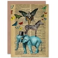 thumbnail image 1 of Birthday Upcycle Elephant Lute Fairy Zebra Butterfly Greetings Card Plus Envelope Blank inside, 1 of 3