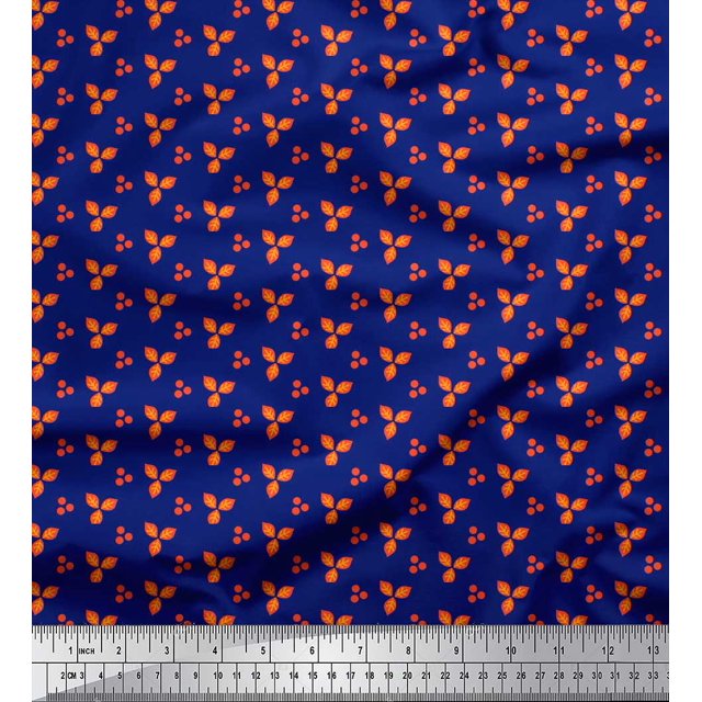 Soimoi Blue Rayon Fabric Dot & Leaves Printed Fabric 1 Yard 56 Inch Wide