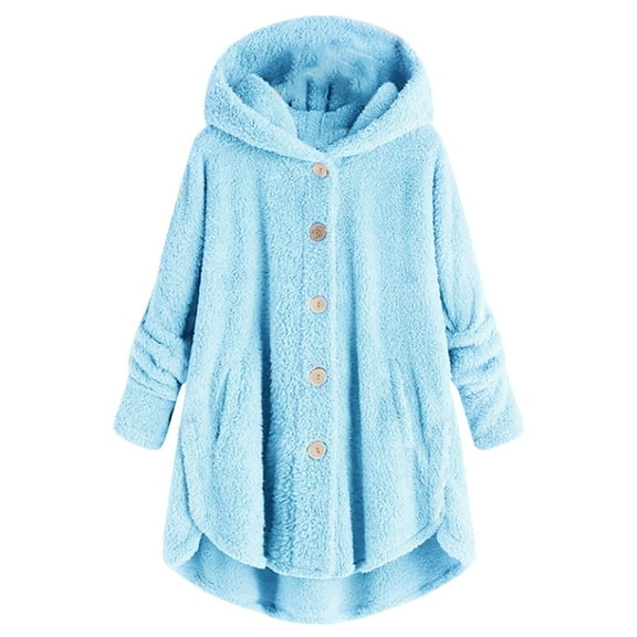 NAFUU Jacket Women Warm Coat Autumn Winter Casual Solid Color Side Slit Cozy Button Hooded Jacket With Pockets Home Wear Outerwear Comfy Winter Coats