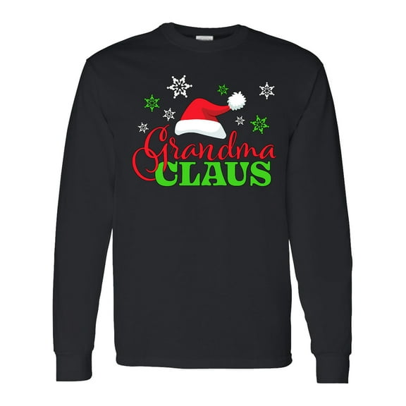 Inktastic Grandma Claus with Christmas Santa Hat and Snowflakes Long Sleeve T-Shirt