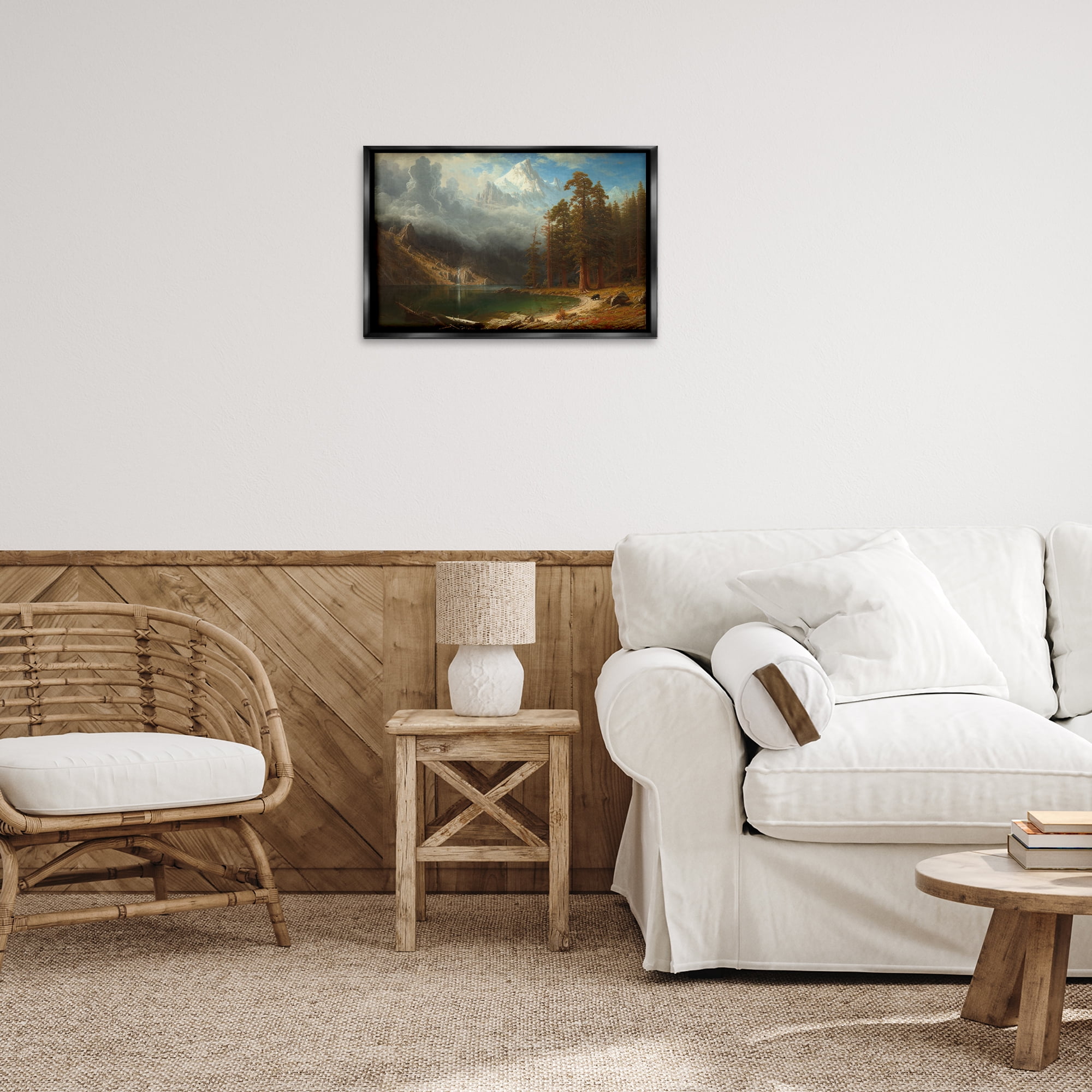 Stupell Industries Classical Bierstadt Mount Corcoron Landscape & Nature Painting Black Floater Framed Canvas Art Print Wall Art, 25 x 17