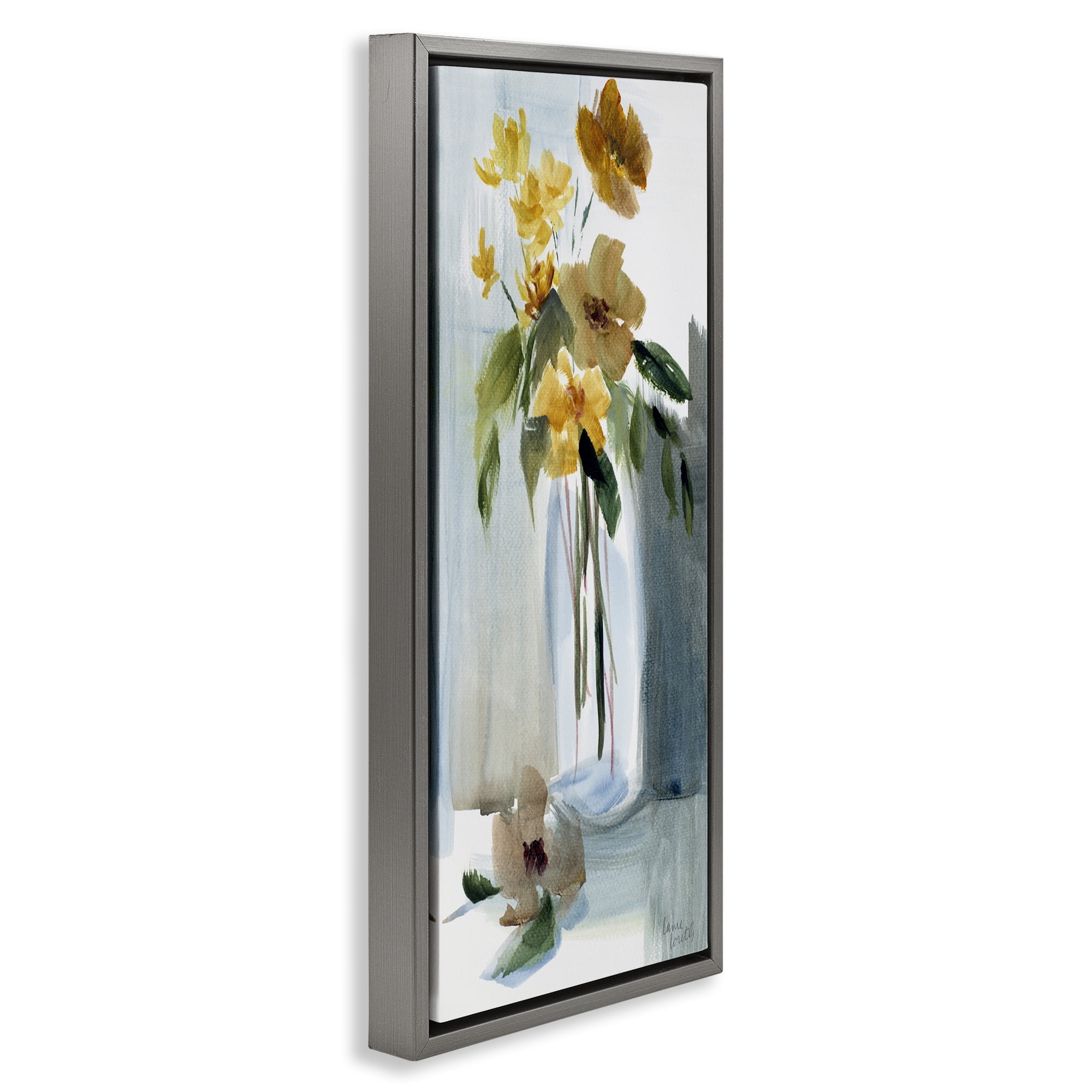 Stupell Industries Luminous Flower Vase Plants & Flowers Painting Gray Floater Framed Canvas Art Print Wall Art, 11 x 25