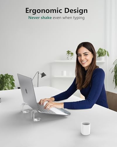 Clear Acrylic Laptop Stand for Desk, with Wrist Rest, Ergonomic Detachable Mount Compatible with 10-17'' All Laptops Such as MacBook Air Pro/HP/Dell/Lenovo