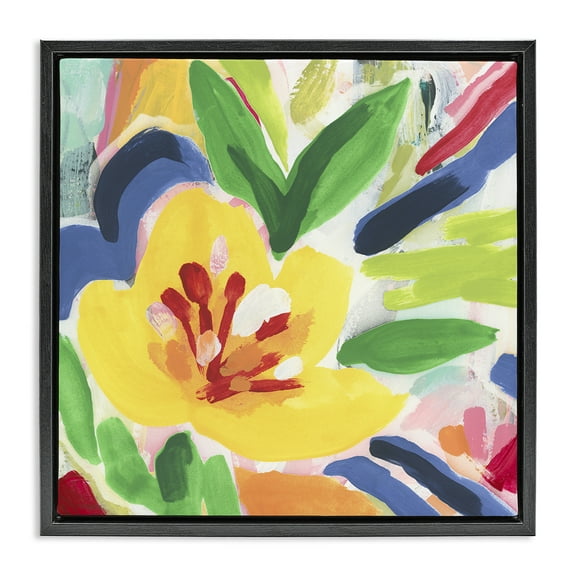 Stupell Industries Vivid Lively Florals Floral Painting Black Floater Framed Canvas Art Print Wall Art, 18 x 18