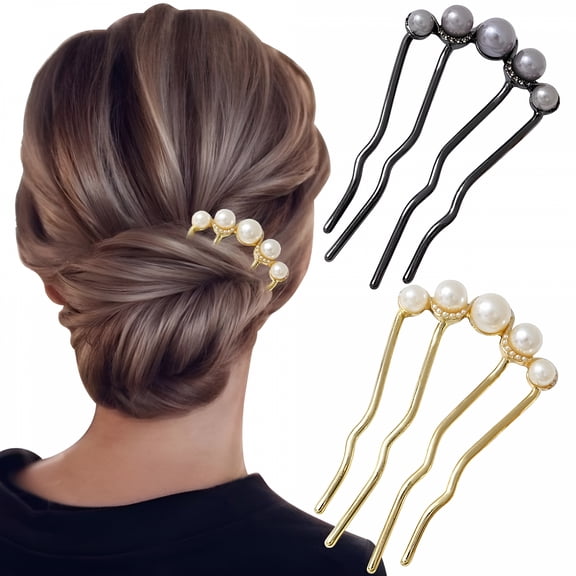 VANIDO 2Pcs Pearl U Shaped Hair Pins Bridal Hair Side Comb Fashion Elegant Metal Hair Pin Vintage Hair Fork Clips for Women Girls French Pearl Hairpin Hair Styling Accessories