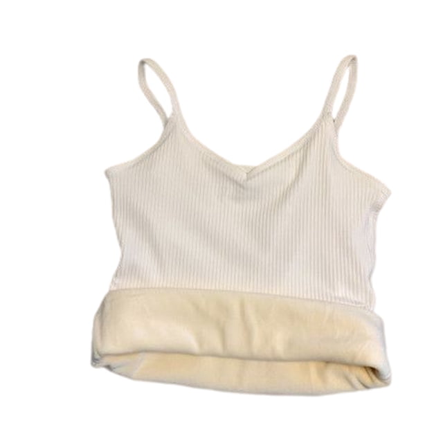 Jumpingount Ropa interior de mujer sin mangas Color sólido chaleco invierno clima frío térmico básico Top Base ropa más cálida cuello en V Prendas para la parte del cuerpo Blanco Tamaño libre
