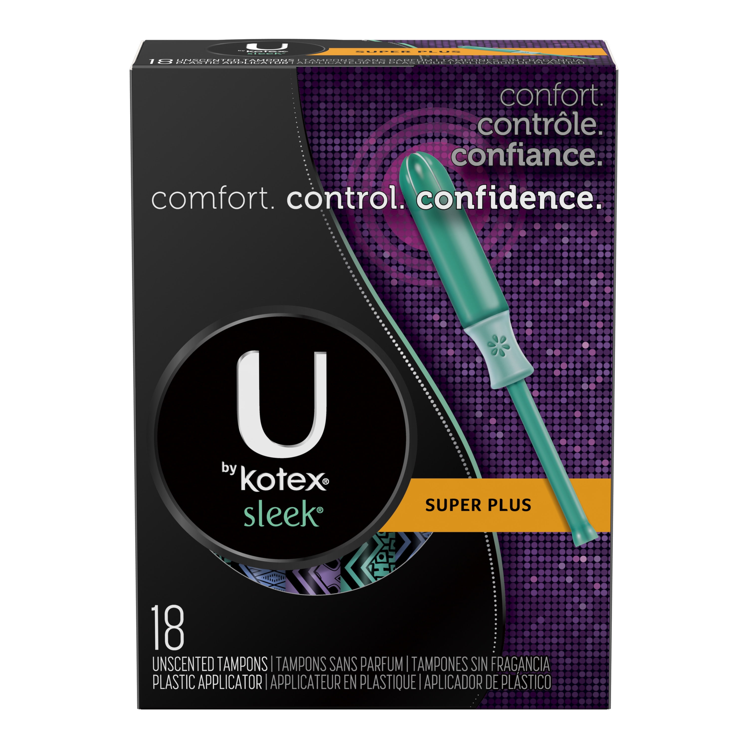 U by Kotex Sleek Tampons, Super Plus Absorbency, FragranceFree, 18