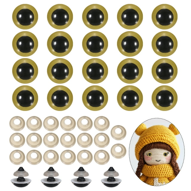 Ojos de seguridad Uxcell de 18mm, 20 piezas de ojos de seguridad realistas para muñecas de ganchillo con arandelas para accesorios de decoración de muñecas, Halloween, tono dorado