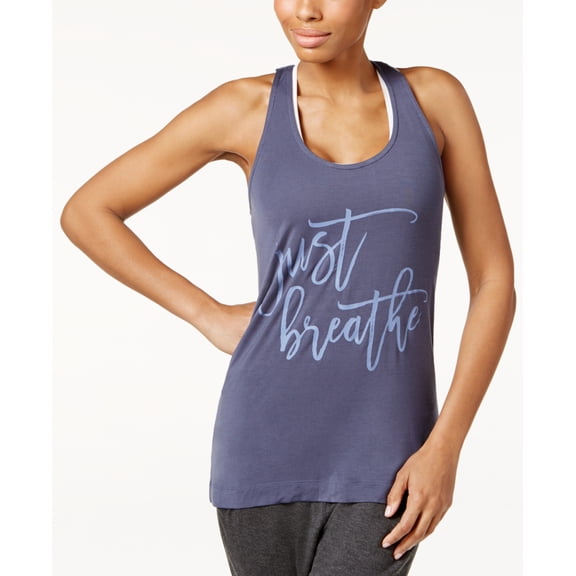 Gaiam Womens Fiona Graphic Just Breathe Tank Top,Odyssey Gray,XS