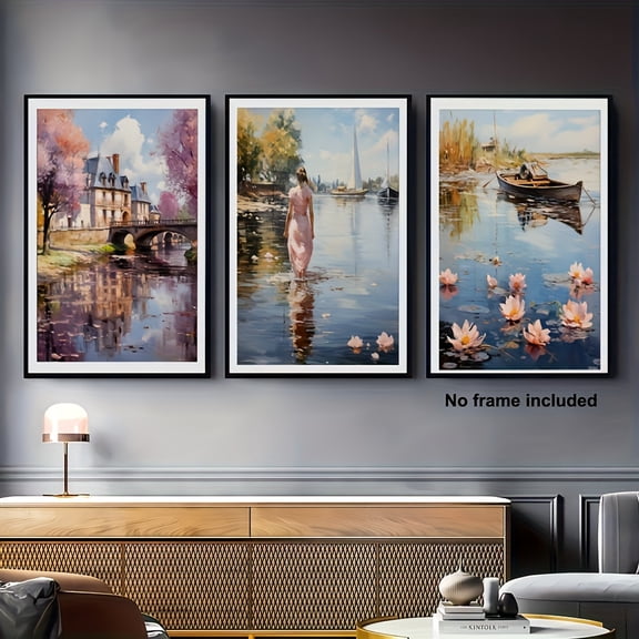 Set of 3pcs of 2D Unframed Canvas Art, Vintage French Wall Art, Modern Wall Decor, Flat Art Prints, Ideal for Room Decoration.