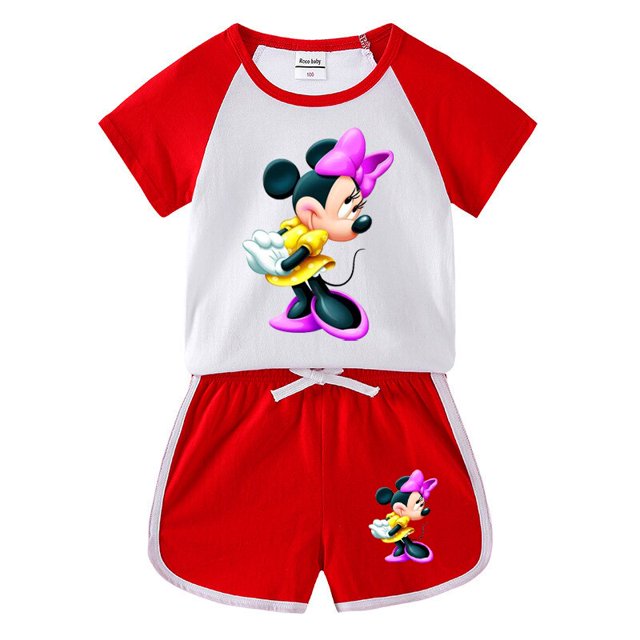 Summer Kids Girls Boys Clothings Minnie Mickey Mouse 100%Cotton Baby Sports Sets Boy Girl Tee+ Shorts Clothes Set Toddler Suits2T Gao Jinjia LED