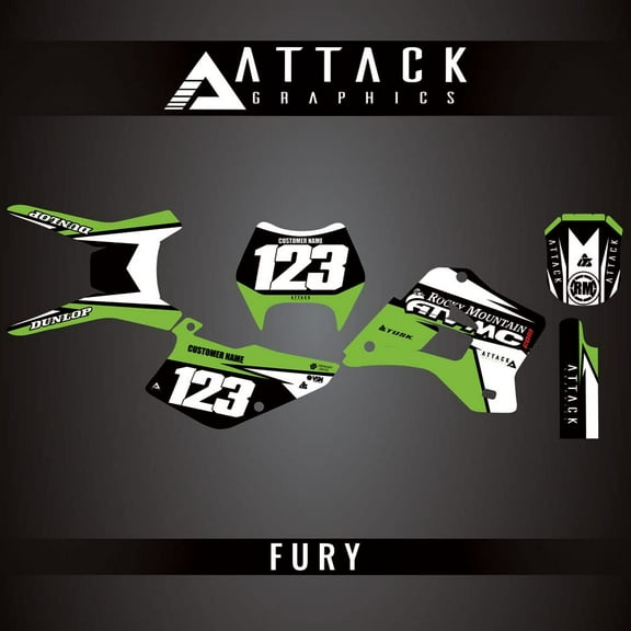 Attack Graphics Custom Fury Complete Bike Graphics Kit for Kawasaki KDX220 1997