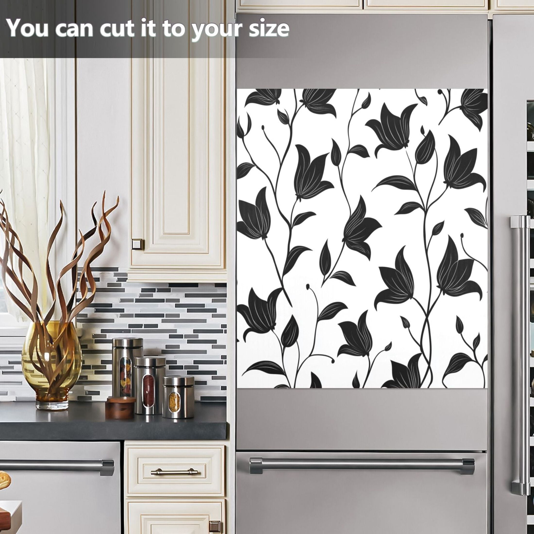 Dishwasher Magnetic Sticker 23x26 Inch Refrigerator Magnetic Sticker Washing Machine Magnetic Sticker Kitchen Panel Magnetic Sticker Home Decor Black Cartoon Flower