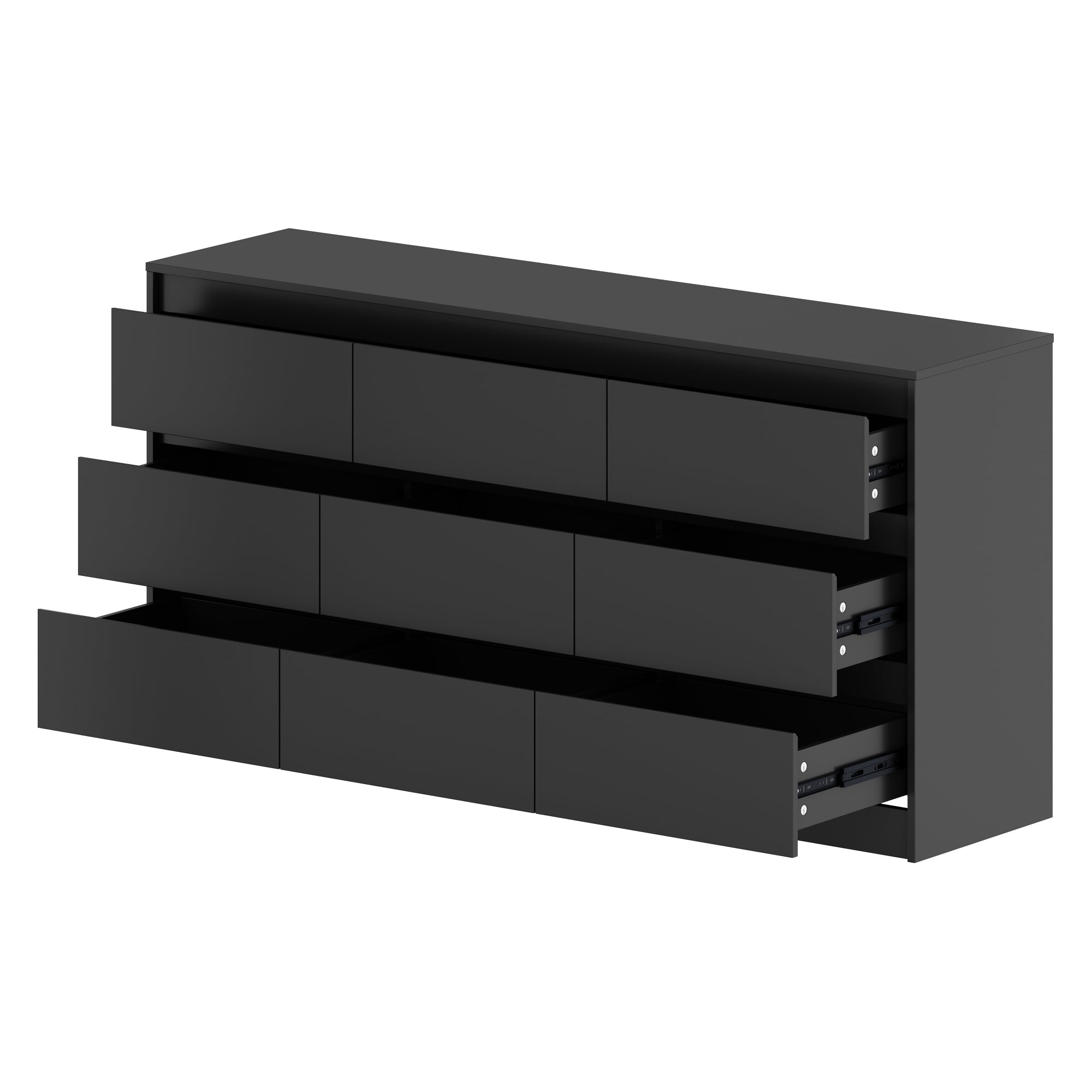 MONSLIPA 9 Drawer Chest of Drawers, Modern Wooden Storage Dresser for Bedroom Hallway, Black