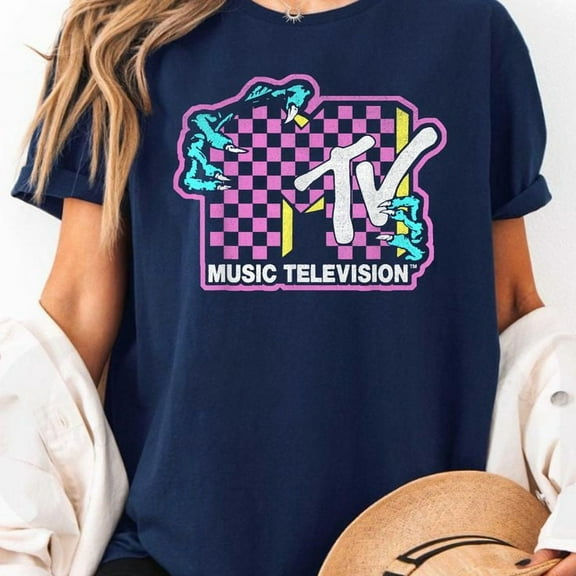 MTV Checkered Monst.er Hand Logo Graphic T-Shirt T-Shirt Men's And Women's Graphic Tee 100% Cotton by TBun, Full Sizes S-5XL