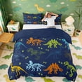 thumbnail image 3 of Erosebridal Colorful Dinosaur Queen Duvet Cover Set for Kids, Navy Blue Bedding, Reversible 3pcs 1 Duvet Cover and 2 Pillowcases (No Comforter), 3 of 6