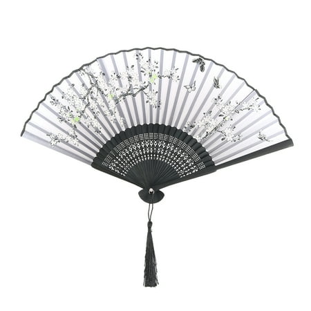 

Elegant Peach Blossom with Folding Fan Ancient Japanese Style Fan Beautiful Hand Fan Vintage Floral Fan for Summer Decor