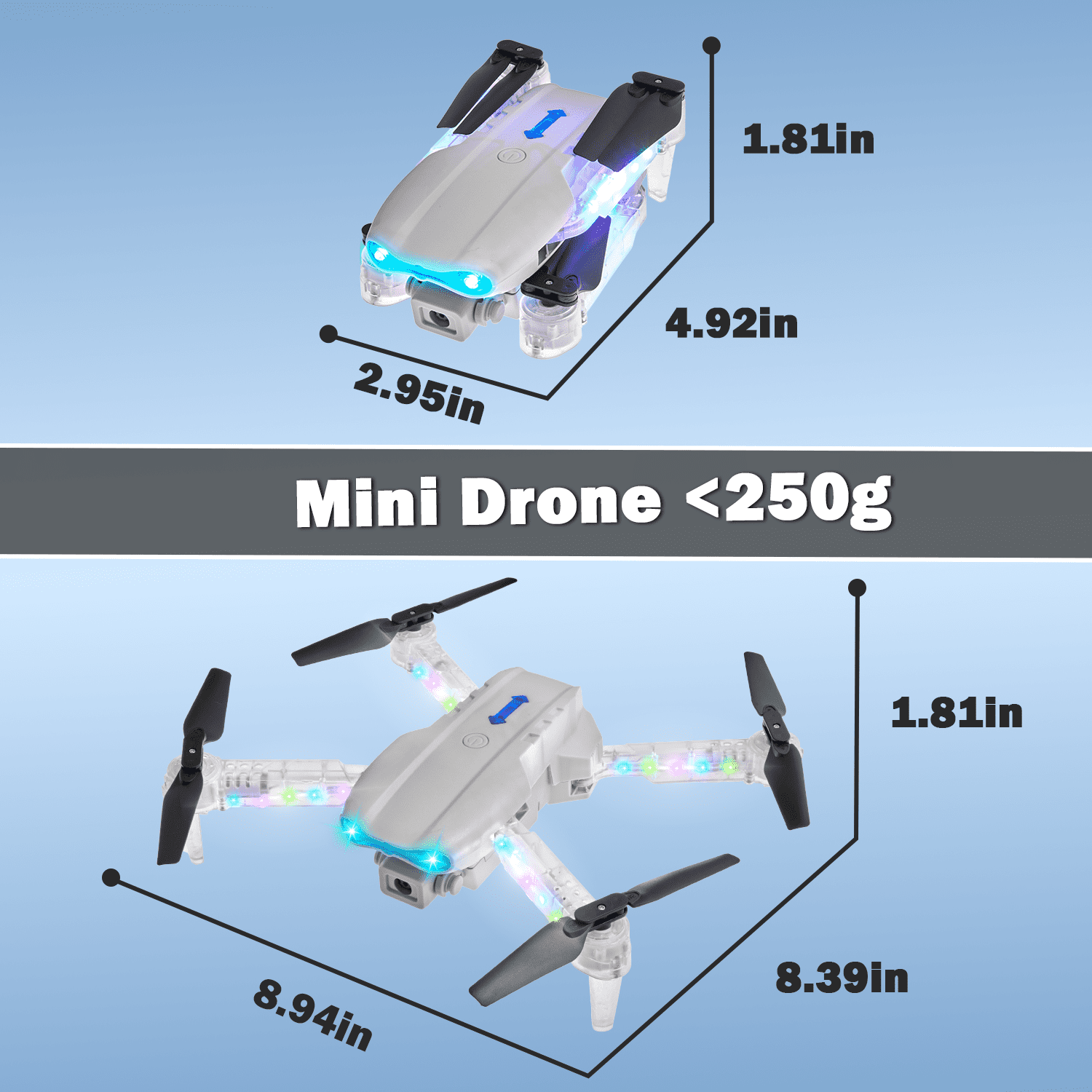 Drone with HD Camera for Adults Kids, WIFI FPV RC Quadcopter with Colorful LED Lights, Foldable RC Drone with 3 Batteries, Carrying Case