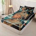 thumbnail image 2 of Castle Fairy Elegant African Queen Zipper Twin Comforter Sets with Fitted Sheet and 2 Pillowcases,Serene Lotus Koi Fish Zipper Bedding Set,Teal Gold White,Black Reversible,4-Piece, 2 of 6