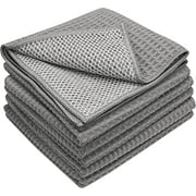 S&T INC. Honeycomb Microfiber Dish Cloths for Washing Dishes, Microfiber Cleaning Cloths for Kitchen Cleaning with Poly Scour Scrubbing Side, Grey, 12 Inch x 12 Inch, 6 Pack