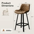 thumbnail image 3 of Homzeer Bar Stools Set of 2, 26" Counter Height 330LBS, Modern PU Leather Upholstered with Low Back & Sturdy Metal Legs, Farmhouse Style for Kitchen Island & Dining Room, Brown, 3 of 9