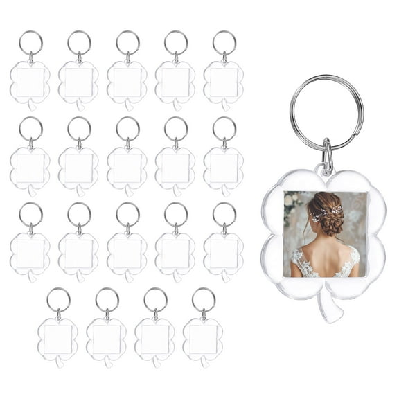 Uxcell 20 Pcs Photo Frame Keyring, 1.4 x 1.4 Inch Four-Leaf Flower Photo Keychains