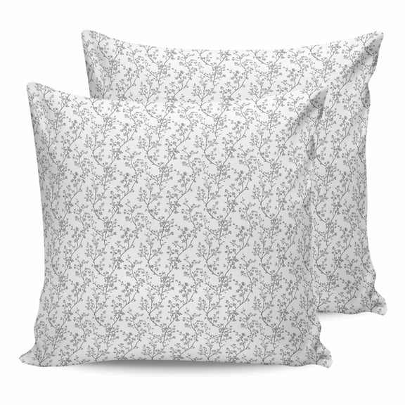 Pillow Covers 20x20 Set of 2, Gray Spring Floral Throw Pillow Covers Decorative Couch Cushion Cover, Summer Botanical Watercolor Microfiber Soft Square Pillowcases for Bedroom Living Room Sofa