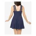 thumbnail image 2 of B DARLIN Womens Navy Zippered Double Strap Polka Dot Square Neck Mini Fit + Flare Dress 0, 2 of 2