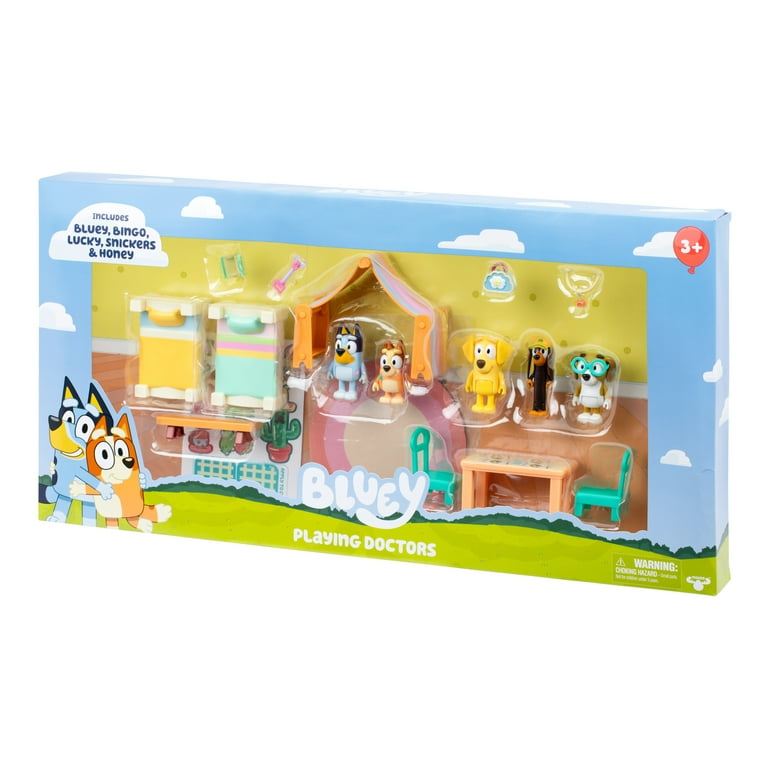 Bluey Playing Doctors Value Box, 5 Figures, 11 Accessories, and